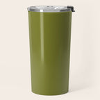 Mid Century Mod Olive Avocado Green Solid Colour  Travel Mug Gallery Image 2