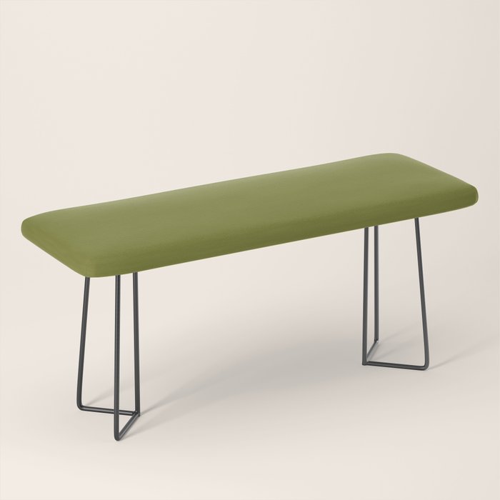 Mid Century Mod Olive Avocado Green Solid Colour  Bench Gallery Image 1