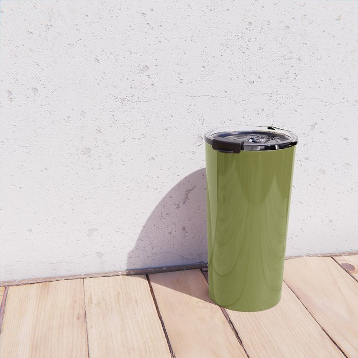 Mid Century Mod Olive Avocado Green Solid Colour  Travel Mug Gallery Image 4