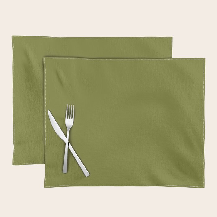 Mid Century Mod Olive Avocado Green Solid Colour  Placemat Gallery Image 1