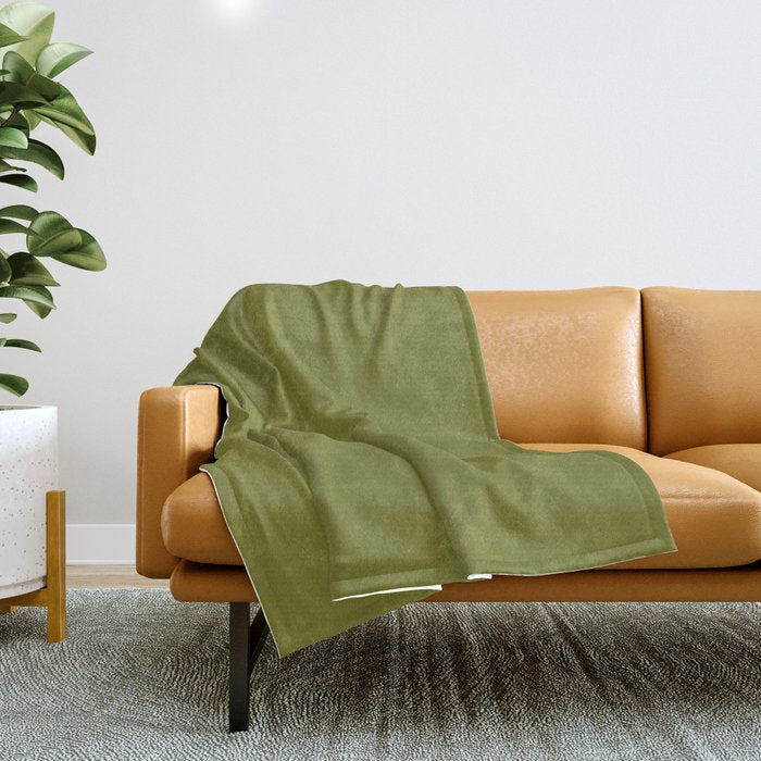 Mid Century Mod Olive Avocado Green Solid Colour  Throw Blanket Gallery Image 1
