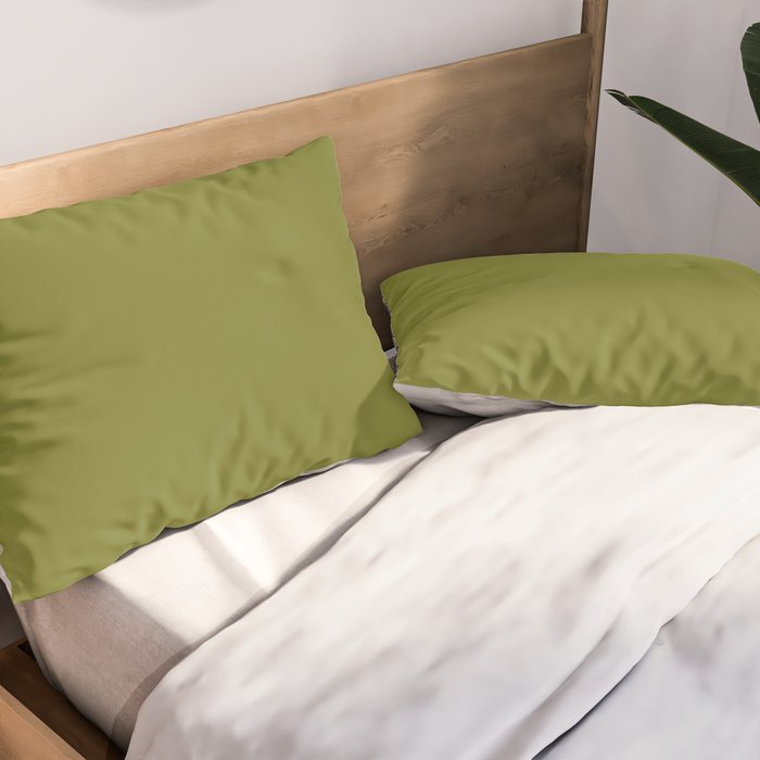 Mid Century Mod Olive Avocado Green Solid Colour  Pillow Sham Gallery Image 2