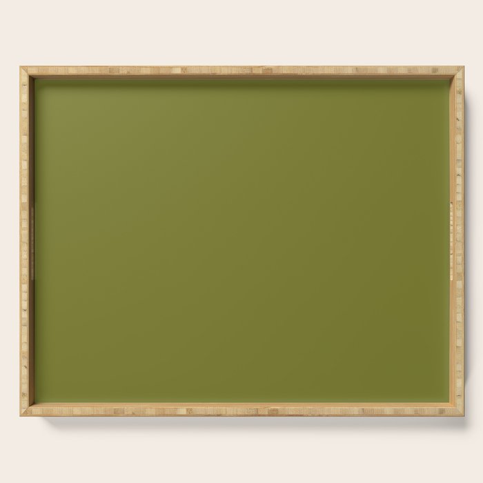Mid Century Mod Olive Avocado Green Solid Colour  Serving Tray Gallery Image 1