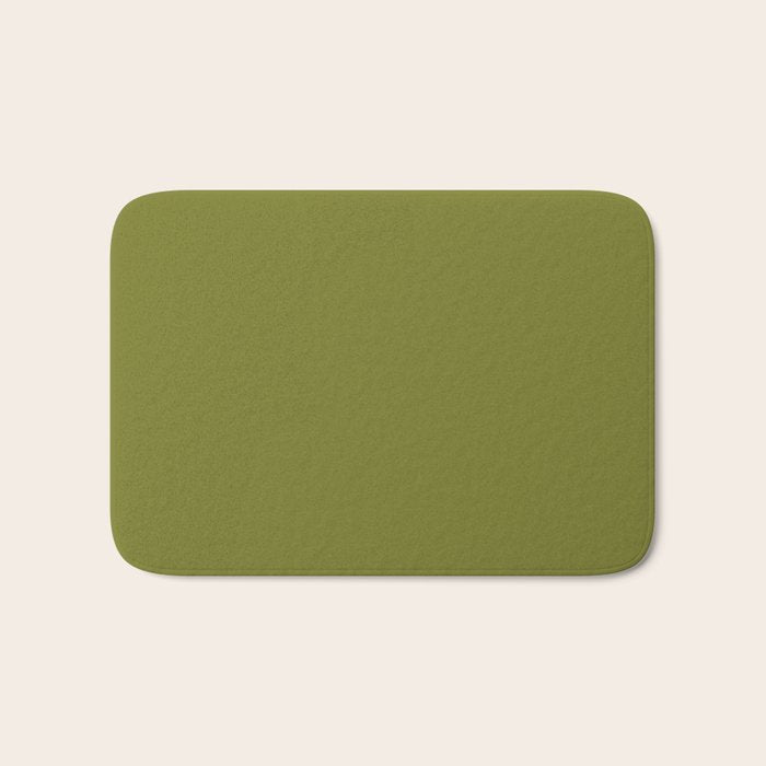 Mid Century Mod Olive Avocado Green Solid Colour  Bath Mat Gallery Image 1