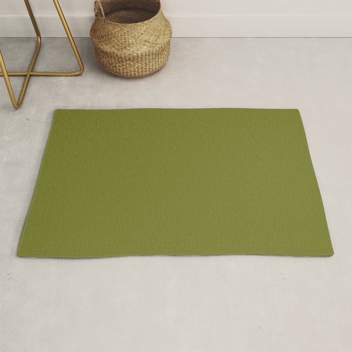 Mid Century Mod Olive Avocado Green Solid Colour  Rug Gallery Image 1