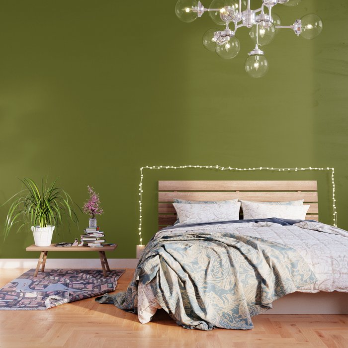 Mid Century Mod Olive Avocado Green Solid Colour  Wallpaper Gallery Image 3