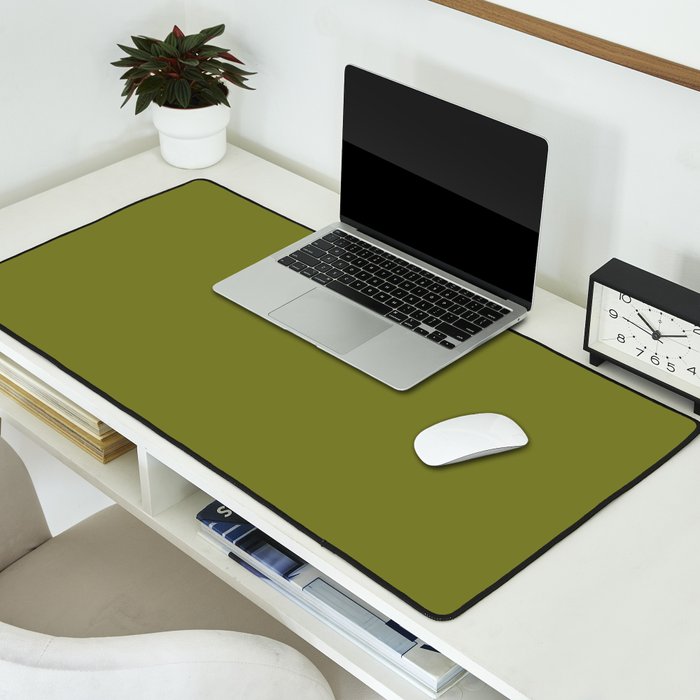 Mid Century Mod Olive Avocado Green Solid Colour  Desk Mat Gallery Image 2