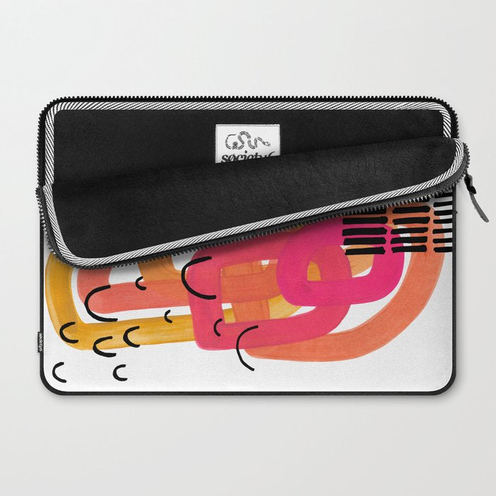 Modern Mid Century Fun Colorful Abstract Minimalist Painting Ombre Yellow Magenta Infinity Circles Laptop Sleeve Gallery Image 2