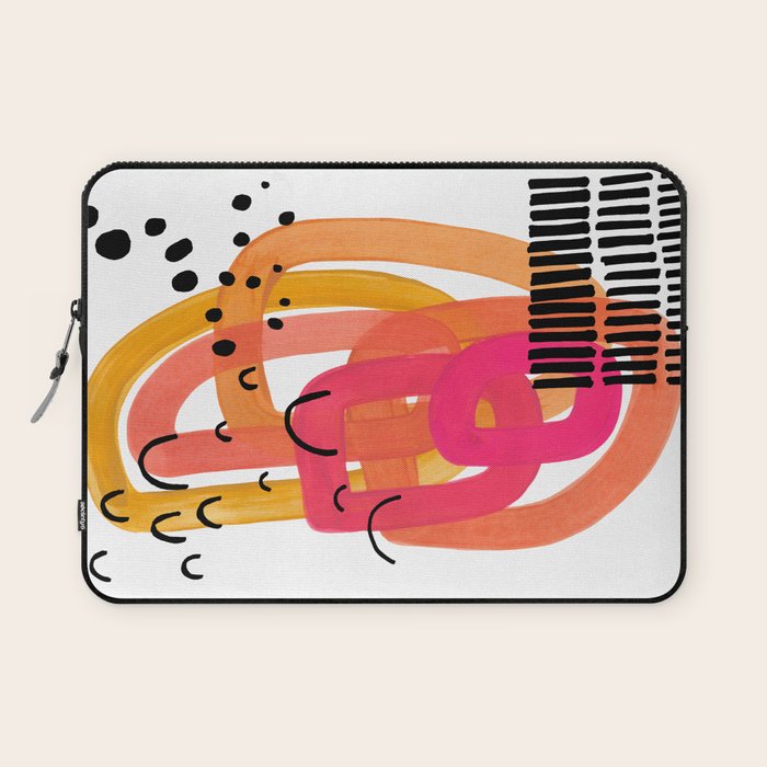 Modern Mid Century Fun Colorful Abstract Minimalist Painting Ombre Yellow Magenta Infinity Circles Laptop Sleeve Gallery Image 1