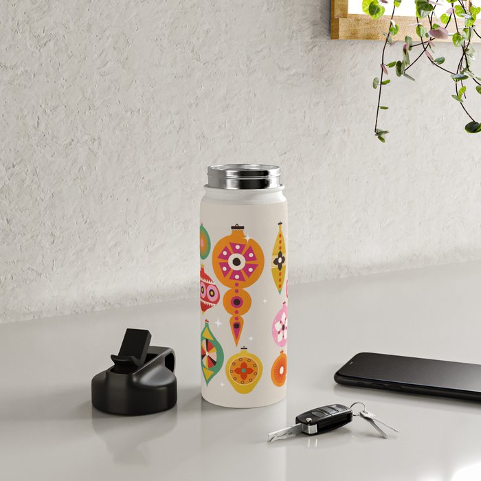 Christmas Tree Retro Ornaments Water Bottle Gallery Image 4
