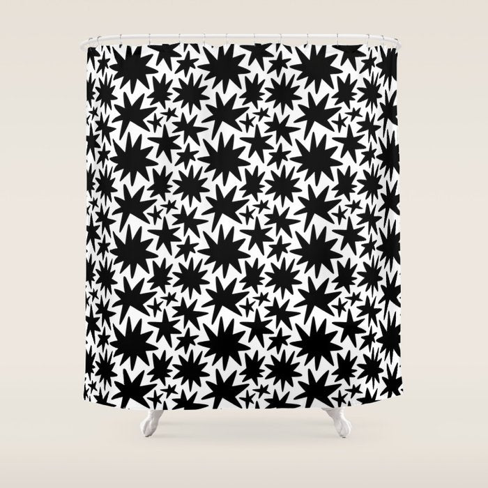 Black and white star shape pattern Shower Curtain Gallery Image 1