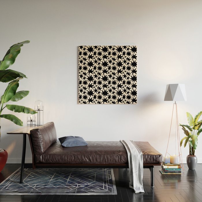 Black and white star shape pattern Wood Wall Art Gallery Image 2