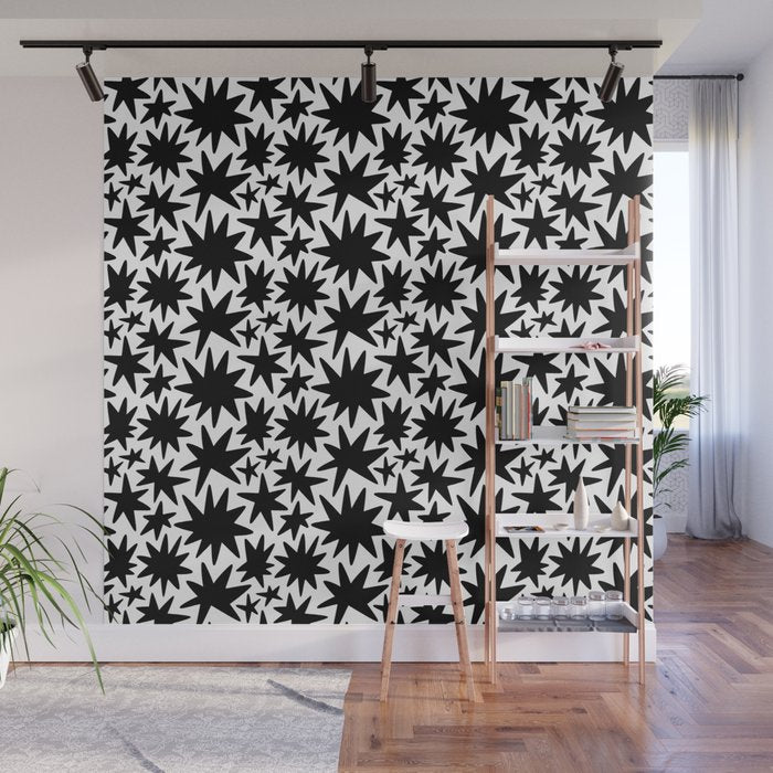 Black and white star shape pattern Wall Mural Gallery Image 1