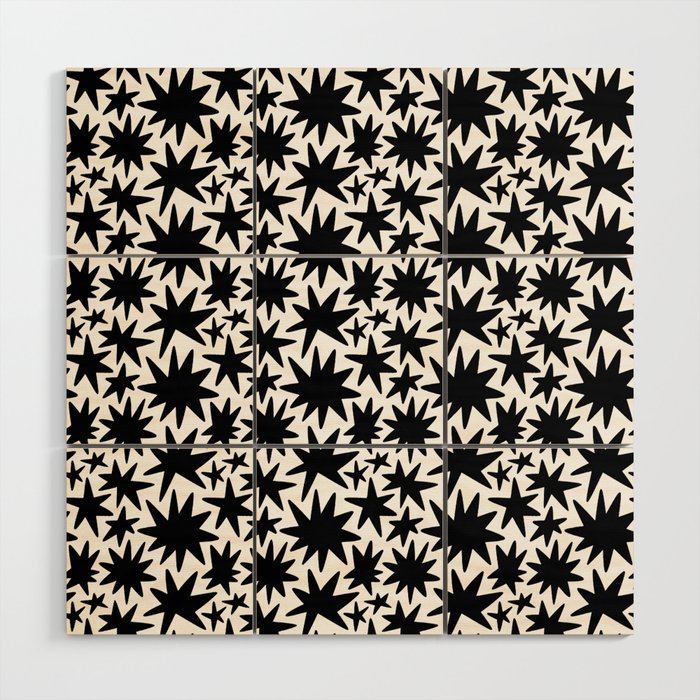 Black and white star shape pattern Wood Wall Art Gallery Image 1