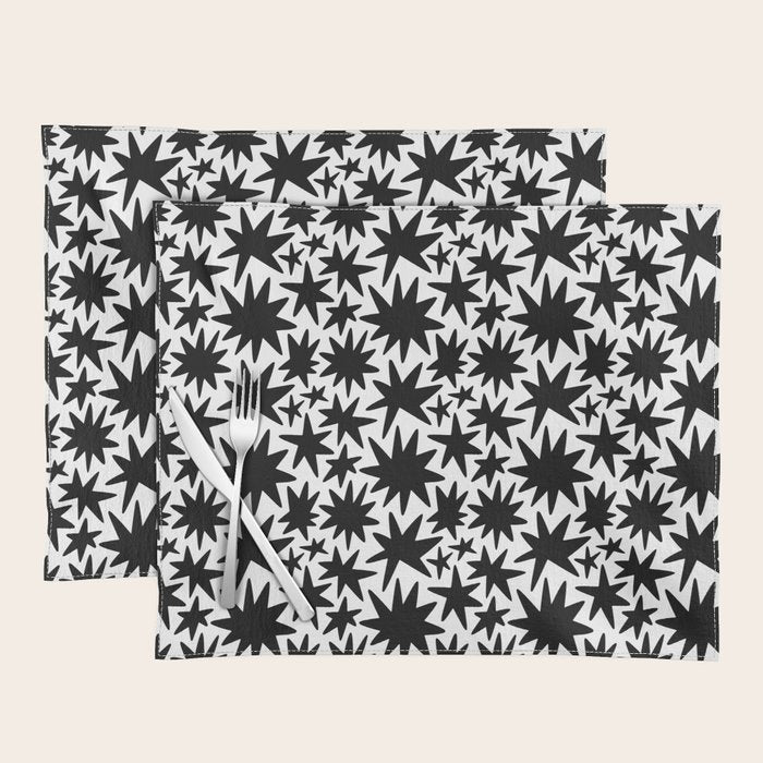 Black and white star shape pattern Placemat Gallery Image 1