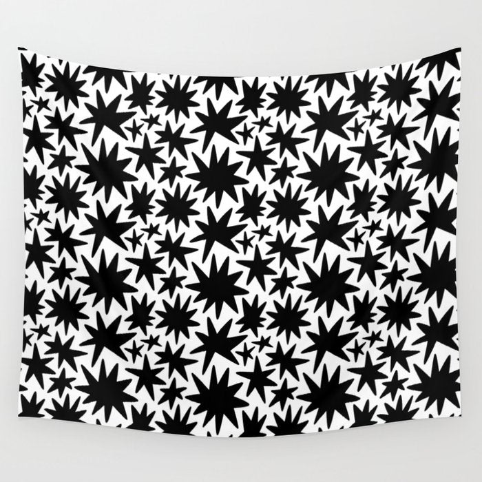 Black and white star shape pattern Wall Tapestry Gallery Image 1
