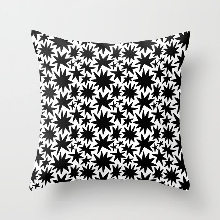 Black and white star shape pattern Throw Pillow Gallery Image 6