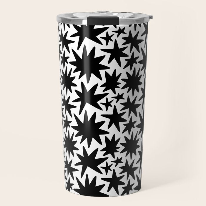 Black and white star shape pattern Travel Mug Gallery Image 1