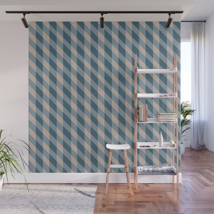 Blue check Wall Mural Gallery Image 1