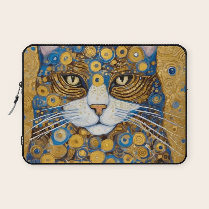 Gustav Klimt Style Cat with Blue and Gold Spots Laptop Sleeve Gallery Image 1