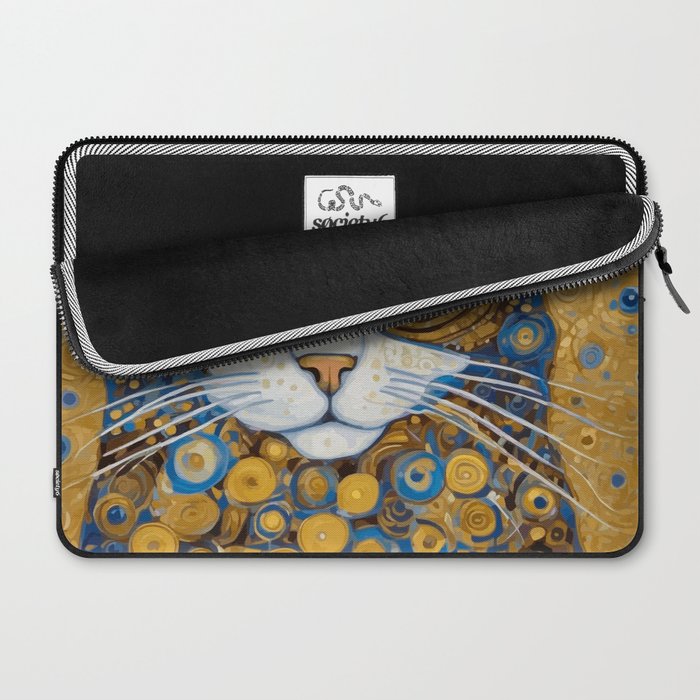 Gustav Klimt Style Cat with Blue and Gold Spots Laptop Sleeve Gallery Image 2