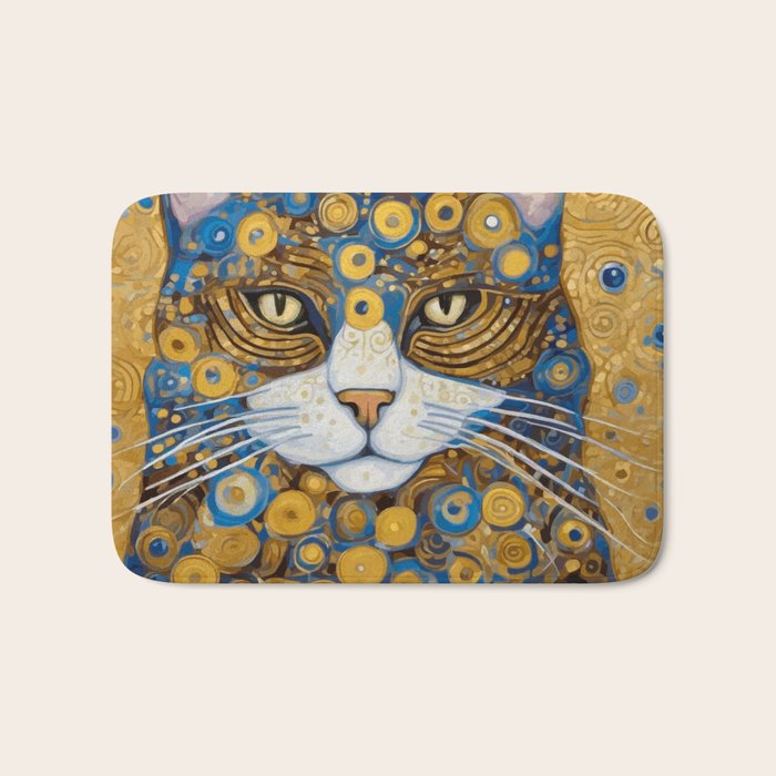 Gustav Klimt Style Cat with Blue and Gold Spots Bath Mat Gallery Image 1