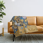 Gustav Klimt Style Cat with Blue and Gold Spots Throw Blanket Gallery Image 1