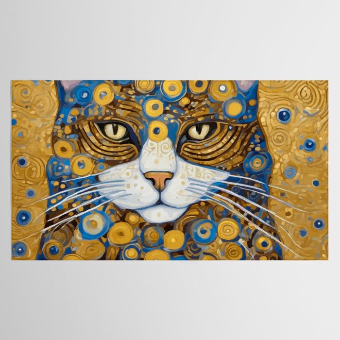 Gustav Klimt Style Cat with Blue and Gold Spots Tablecloth Gallery Image 2