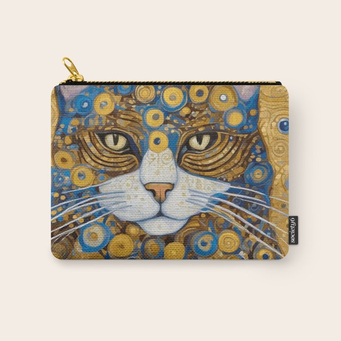 Gustav Klimt Style Cat with Blue and Gold Spots Carry All Pouch Gallery Image 1