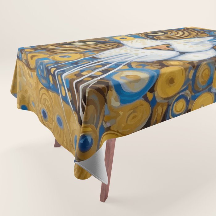 Gustav Klimt Style Cat with Blue and Gold Spots Tablecloth Gallery Image 1