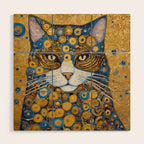Gustav Klimt Style Cat with Blue and Gold Spots Wood Wall Art Gallery Image 1