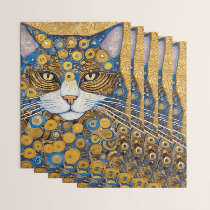 Gustav Klimt Style Cat with Blue and Gold Spots Wrapping Paper Gallery Image 3