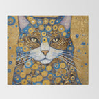 Gustav Klimt Style Cat with Blue and Gold Spots Throw Blanket Gallery Image 2
