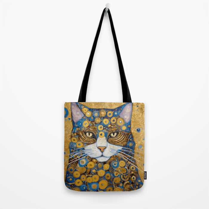Gustav Klimt Style Cat with Blue and Gold Spots Tote Bag Gallery Image 2