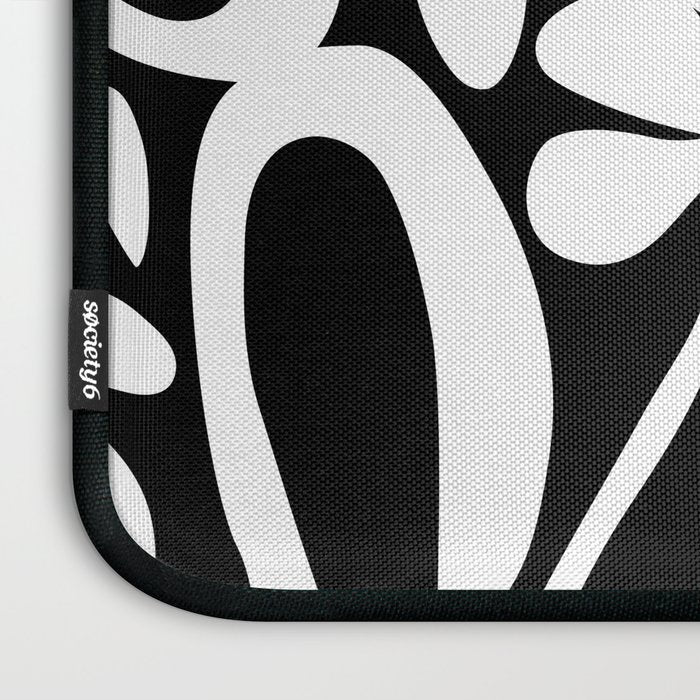 Abstract black and white flower art pattern Laptop Sleeve Gallery Image 3
