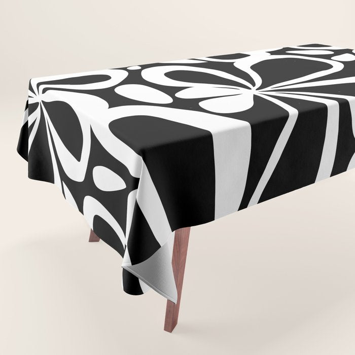 Abstract black and white flower art pattern Tablecloth Gallery Image 1
