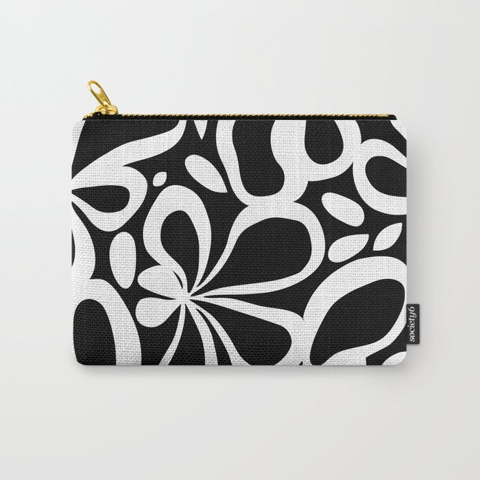 Abstract black and white flower art pattern Carry All Pouch Gallery Image 1