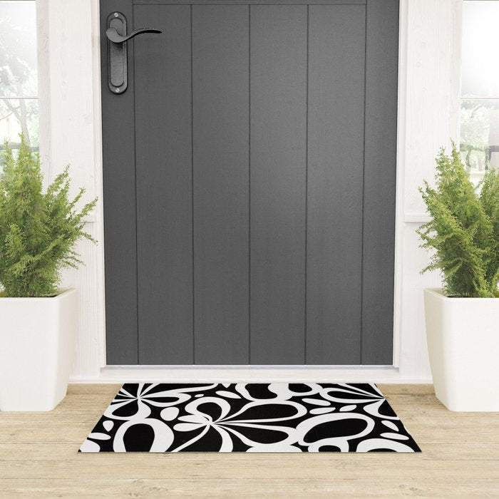 Abstract black and white flower art pattern Welcome Mat Gallery Image 3