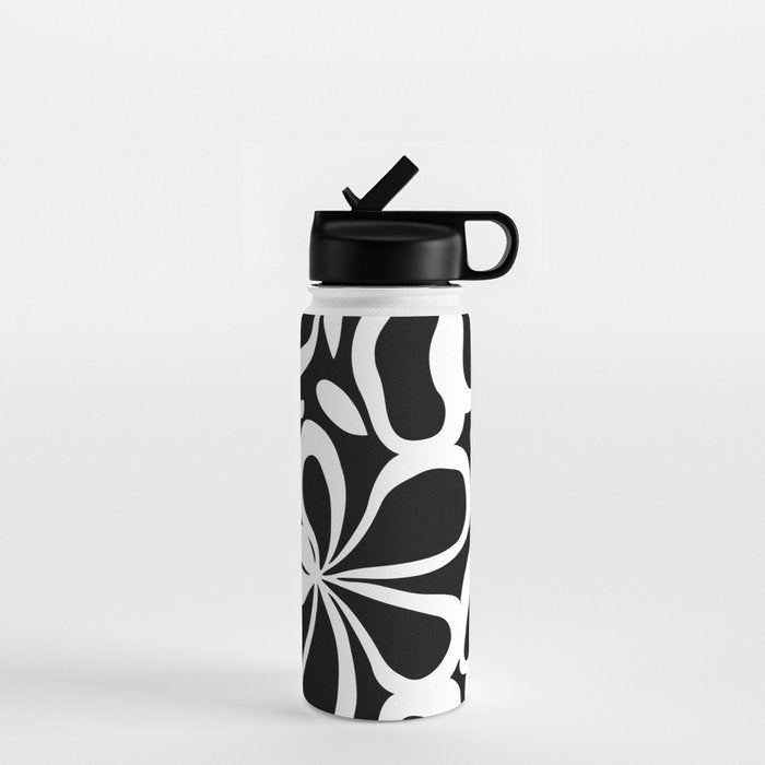 Abstract black and white flower art pattern Water Bottle Gallery Image 1