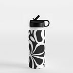 Abstract black and white flower art pattern Water Bottle Gallery Image 1