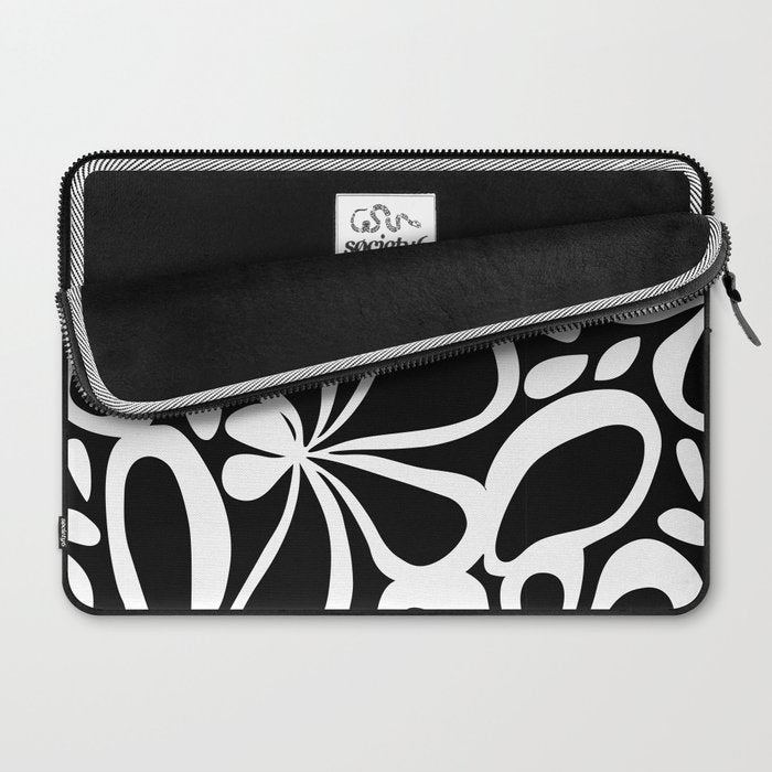 Abstract black and white flower art pattern Laptop Sleeve Gallery Image 2