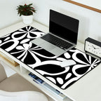 Abstract black and white flower art pattern Desk Mat Gallery Image 2