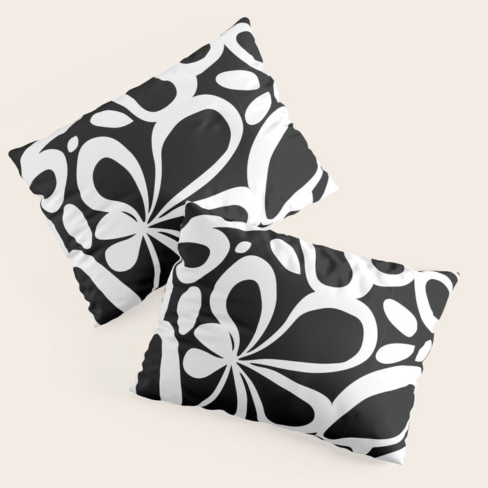 Abstract black and white flower art pattern Pillow Sham Gallery Image 1