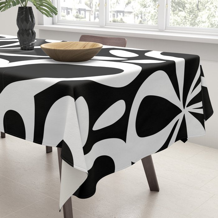 Abstract black and white flower art pattern Tablecloth Gallery Image 3