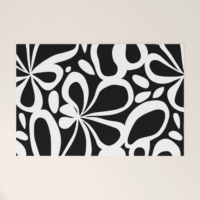 Abstract black and white flower art pattern Welcome Mat Gallery Image 1
