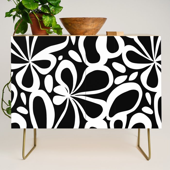Abstract black and white flower art pattern Credenza Gallery Image 1