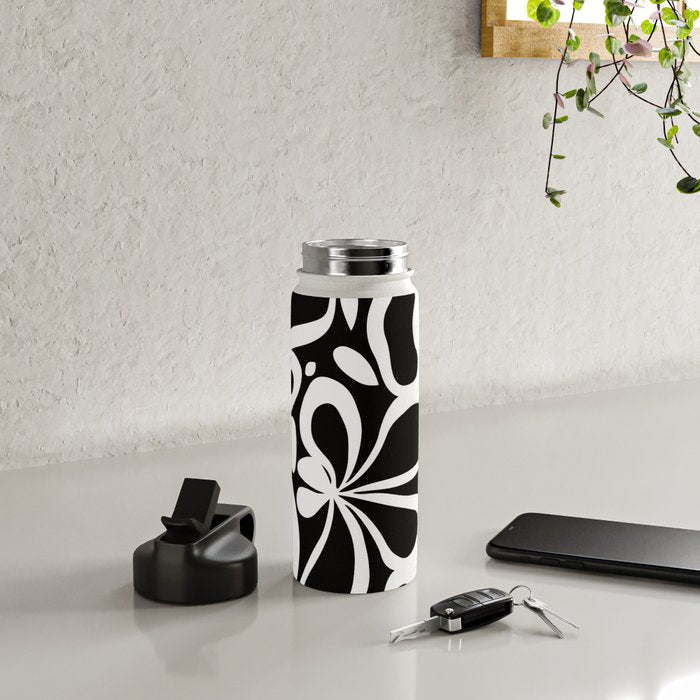 Abstract black and white flower art pattern Water Bottle Gallery Image 4