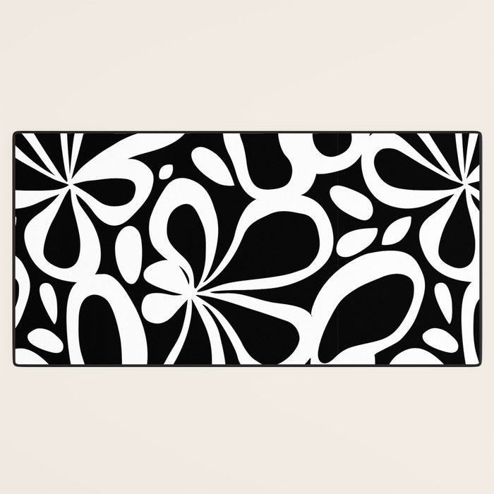 Abstract black and white flower art pattern Desk Mat Gallery Image 3