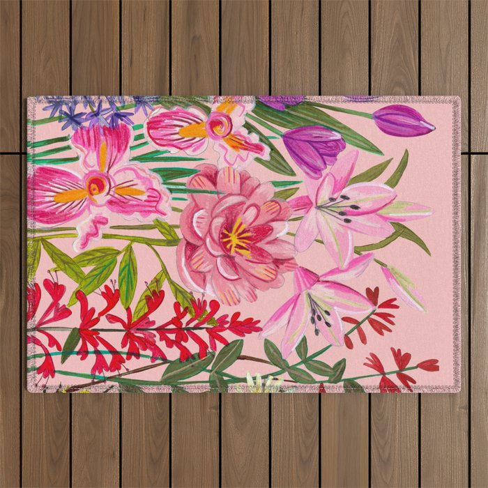 Boho wild flowers bouquet Outdoor Rug Gallery Image 1