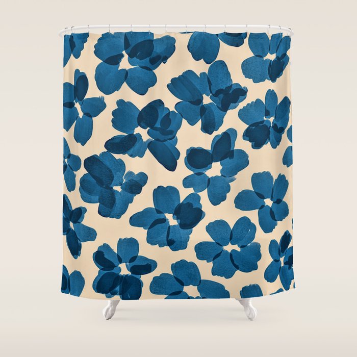 Deep Blue Flowers Shower Curtain Gallery Image 1